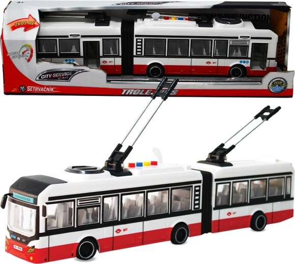 Troleibuz urban articulat 1:16 cu mecanism cu volant de inerție și sunete – roșu
