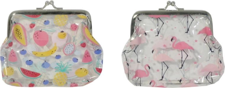 Portofel transparent cu fructe sau flamingo pentru copii
