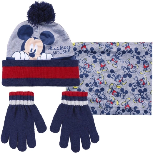 Set căciulă, fular tip guler și mănuși Mickey