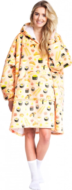 Pătură tip hanorac Cozy Noxxiez cu glugă, model sushi – pătură purtabilă oversize