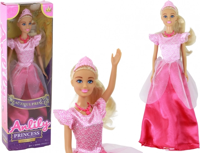 Păpușa Anlily Prințesă Blondă cu Tiara în Rochie Roz