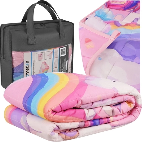Pătură cu greutăți pentru copii Isomedix 3 kg 100 × 150 cm roz cu unicorn