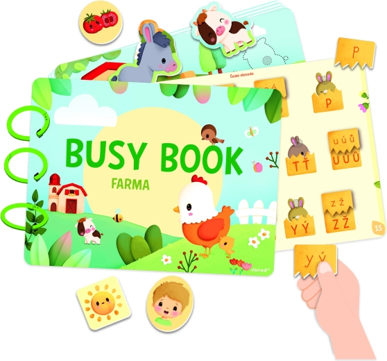 Janod Ferma Busy Book carte interactivă cu activități și alfabet
