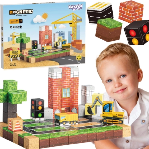 Woopie cuburi de construcție magnetice – șantier 115 piese