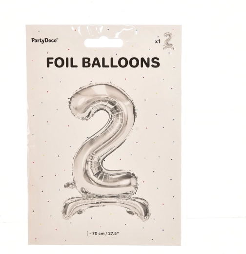 Balon din folie numărul 2, tip stătător, argintiu, 70 cm