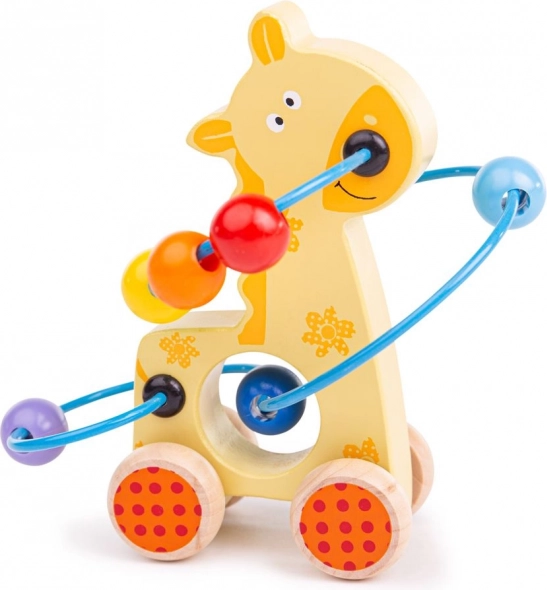 Girafă din Lemn pe Roți cu Labirint de Mărgele