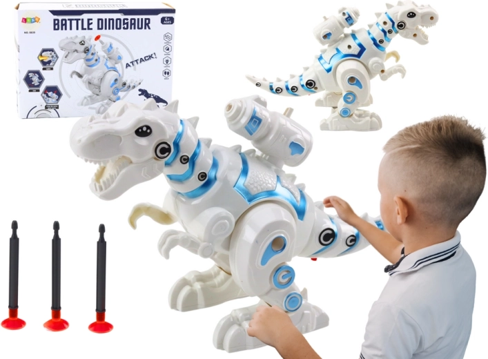 Dinozaur robotic cu aruncător de săgeți alb