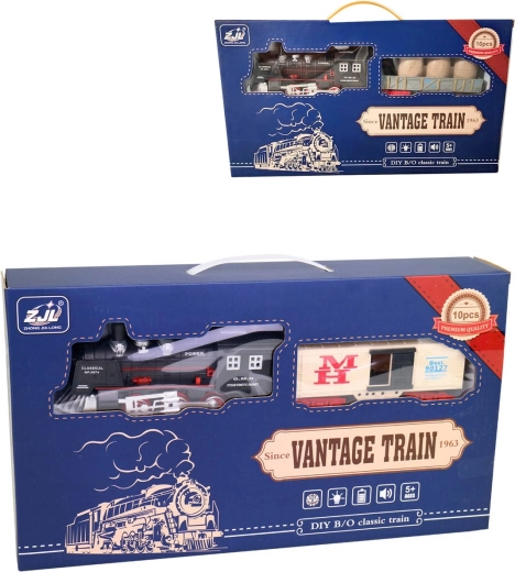 Set istoric de tren de marfă cu șine, pe baterii, cu lumină și sunet - 1 set