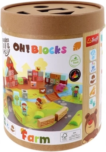 Trefl O!Klocki Ferma – cuburi din lemn cu bază puzzle