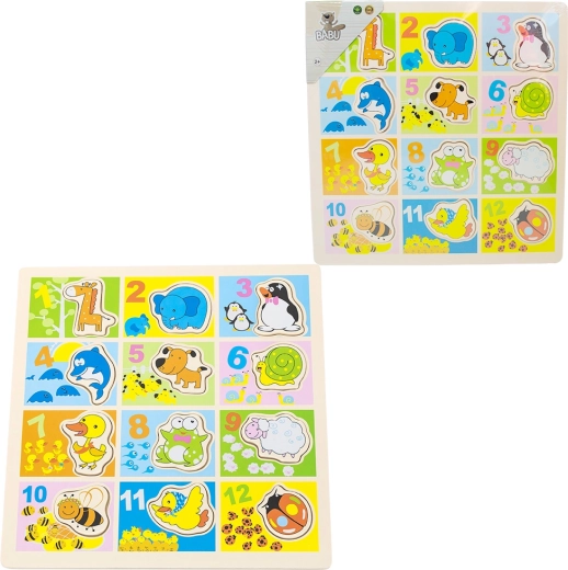 Babu puzzle din lemn cu numere și animale