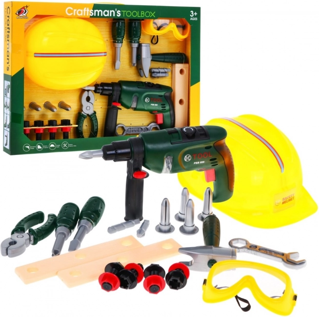 Set mic pentru micul constructor 3+ Șurubelniță electrică + cască și ochelari + unelte