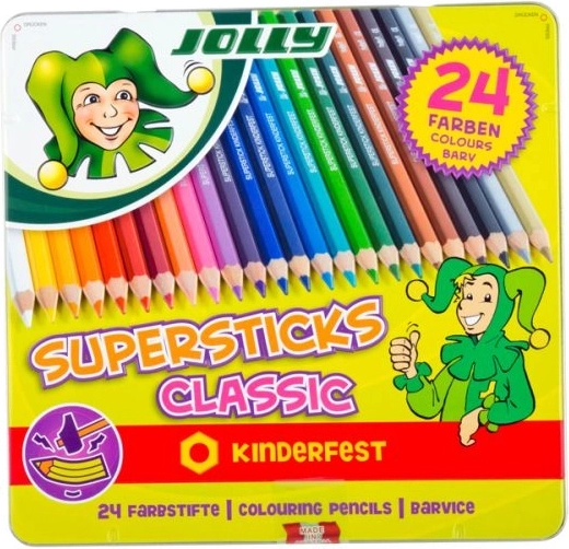 Creioane colorate Jolly, 24 de culori, în cutie metalică