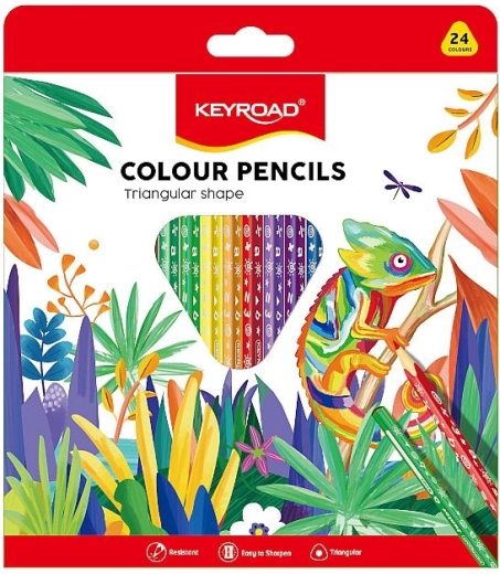 Creioane colorate KEYROAD triunghiulare, 24 culori