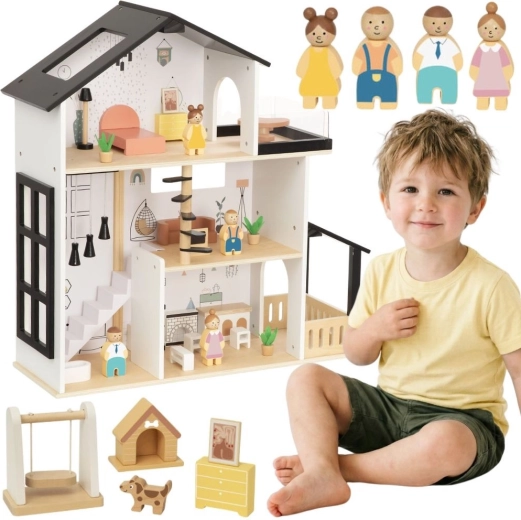Tooky Toy reședință din lemn pentru păpuși cu accesorii (31 de piese)