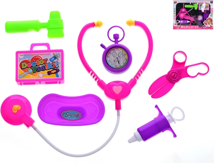 Set de doctor pentru copii, 7 piese, în husă albastră