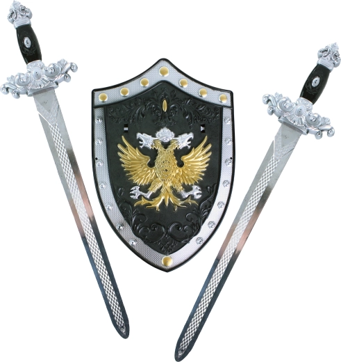 set cavaleresc cu scut și două săbii pentru copii