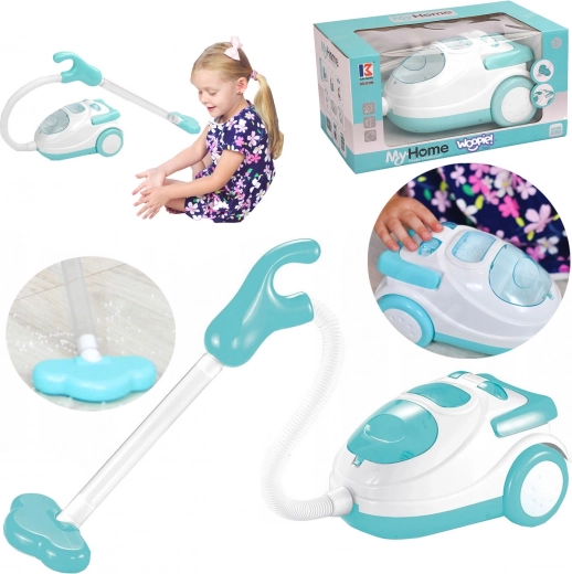 Aspirator de jucărie cu funcție de aspirație, lumină și sunet – albastru-alb
