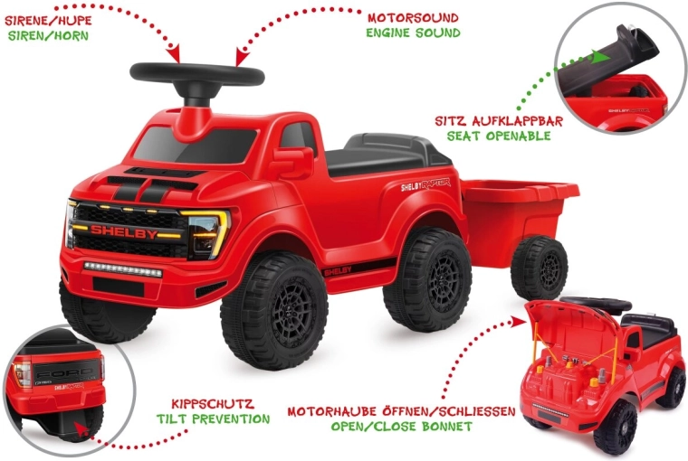 Mașinuță de împins JAMARA Shelby Ford F-150 Raptor cu remorcă, roșie