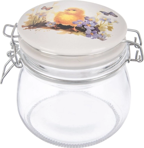 Borcan din sticlă cu închidere tip clips din metal și capac ceramic Primăvară – puișor 0,5 l