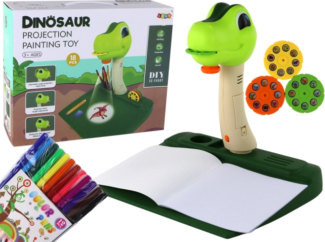 Proiector pentru desen copii în formă de dinozaur cu sunete și accesorii