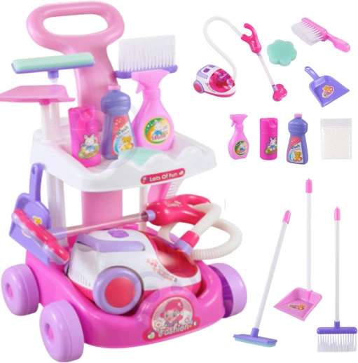 Woopie cărucior de curățenie pentru copii cu aspirator și funcție de aspirație, 11 accesorii