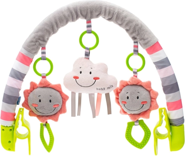 Bară pentru cărucior BABY MIX norișor cu jucării de pluș