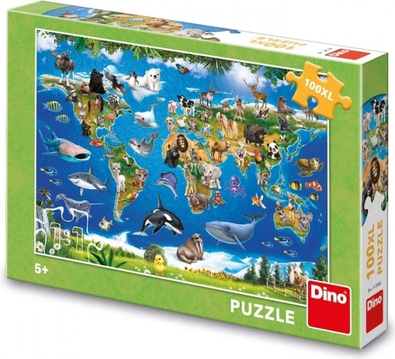 Puzzle Dino hartă cu animale – 100 piese XL