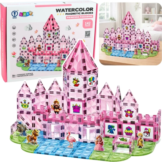 Set de construcție magnetic – castelul prințesei, 142 piese