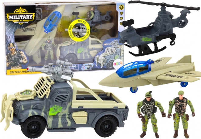 Set militar pentru copii cu vehicule de luptă și avioane