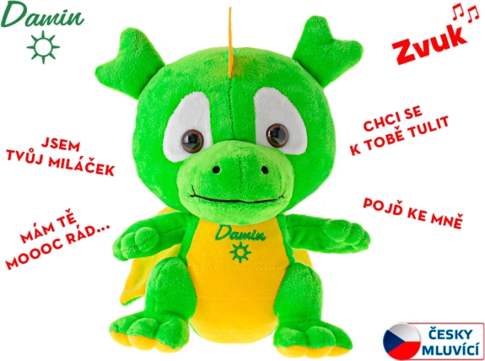 Dragonul de pluș Damin care vorbește cehă 19 cm