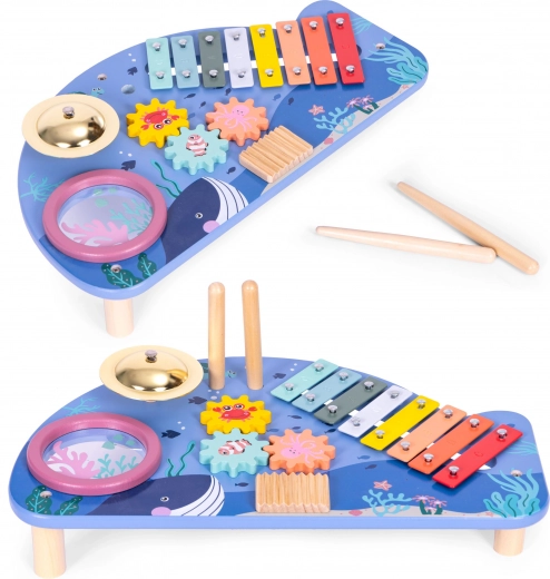 Măsuța muzicală pentru copii cu xilofon și cinel în formă de balenă ECOTOYS