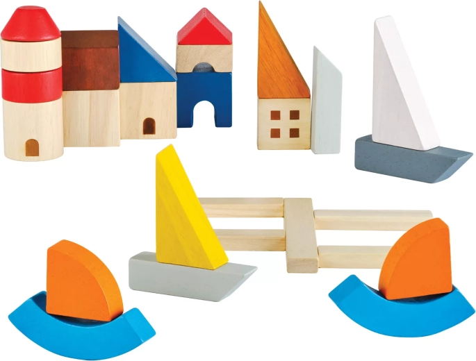 PlanToys set de construcție din lemn La mare (27 piese)