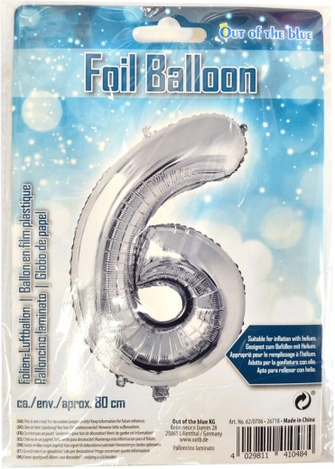 Balon din folie numărul 6, argintiu, 80 cm