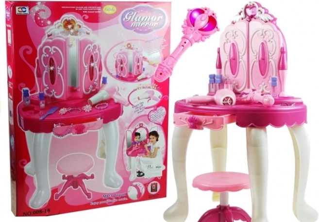 măsuță de toaletă magică pentru copii cu baghetă roz și accesorii