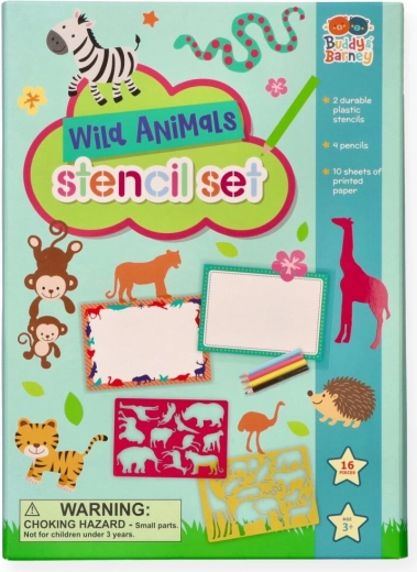Șabloane creative Buddy & Barney cu animale sălbatice și creioane colorate