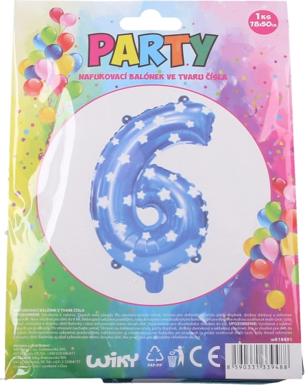 Balon gonflabil numărul 6 albastru cu steluțe 78 × 50 cm