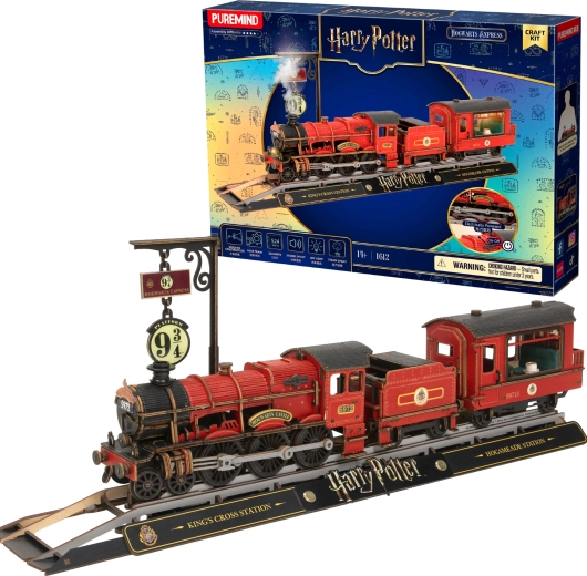 Puremind Harry Potter model 3D din lemn al trenului Hogwarts Express, cu lumină și sunet