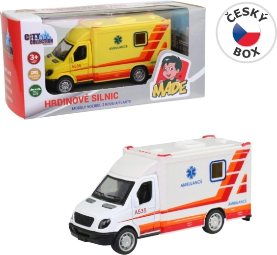Ambulanță metalică cu mecanism pull-back, 10 cm