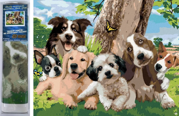 Pictură cu diamante – gașca veselă de câini 30 × 40 cm