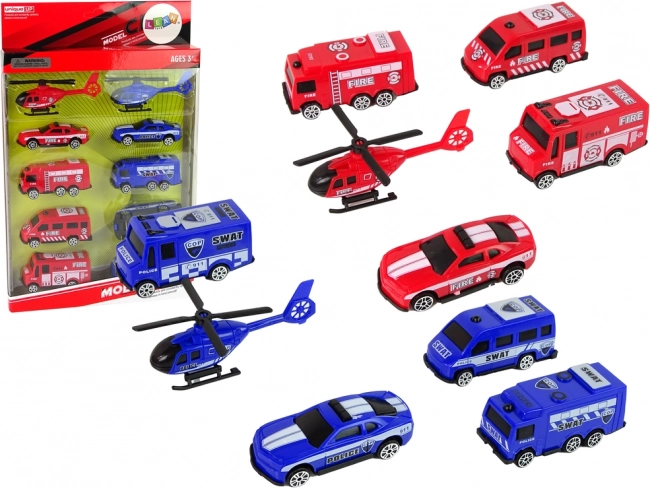 set 10 mașinuțe de salvare poliție și pompieri