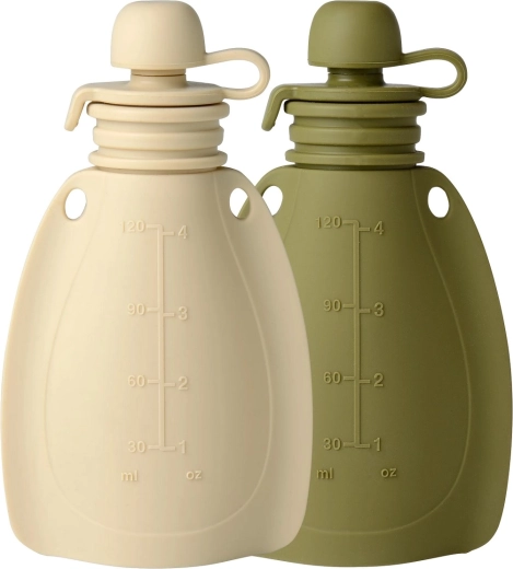 Mininor pungă de gustare din silicon reîncărcabilă soft rabbit/moss green, 2 buc.