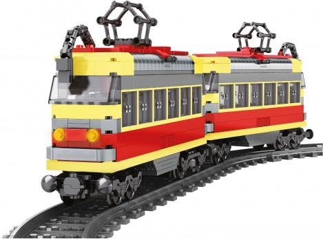 Set de construcție compatibil tramvai pe baterii cu șine 724 piese