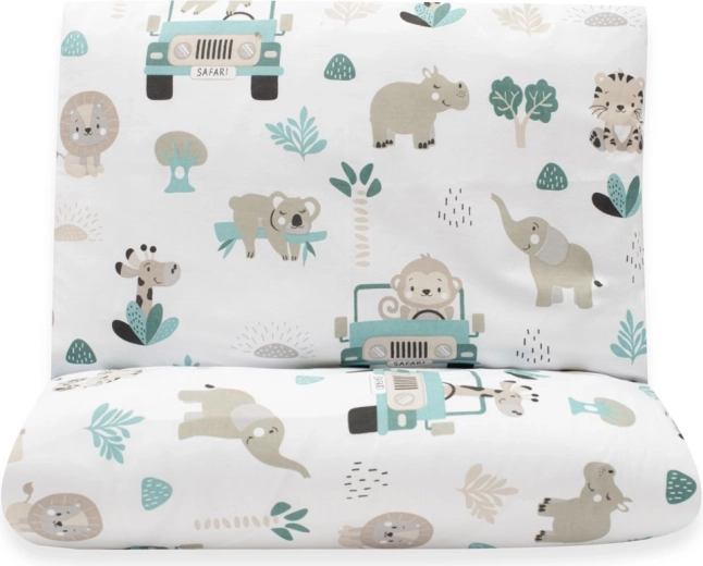 Lenjerie de pat din bumbac pentru copii New Baby Safari II 90×120 cm, mentă