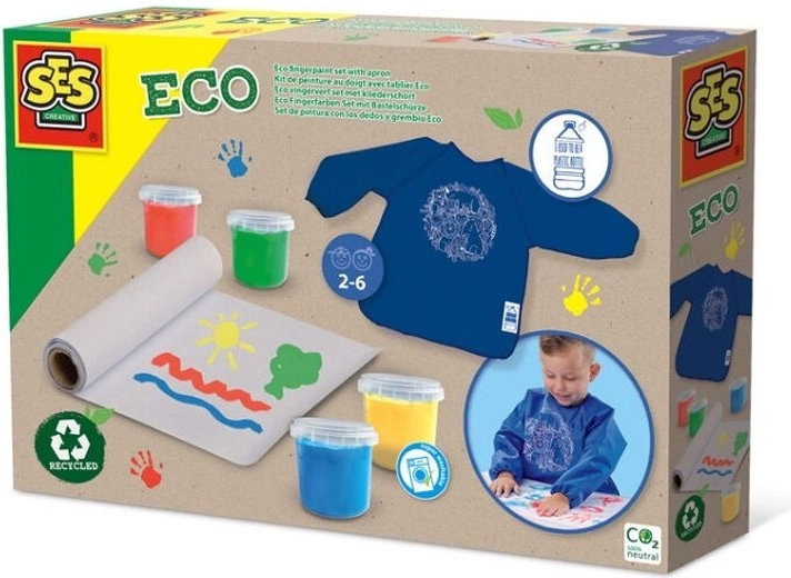 SES set eco de vopsele pentru degete cu șorț de protecție și rolă de hârtie