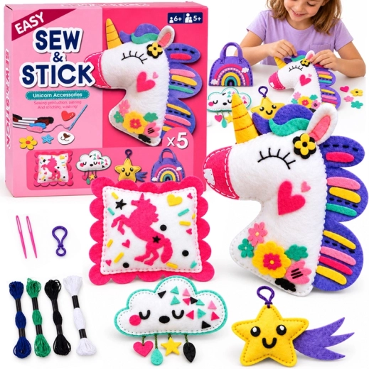 Set creativ de cusut și lipit din fetru Unicorn – 5 decorațiuni
