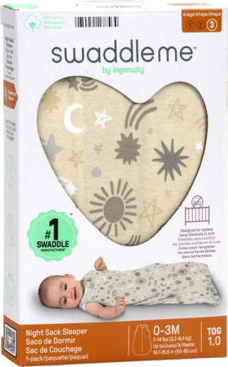 Sac de dormit din bumbac SwaddleMe™ Celestial Dance, 1 TOG, 0–3 luni