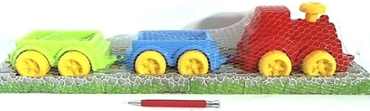 Trenuleț vesel din plastic cu locomotivă și 2 vagoane