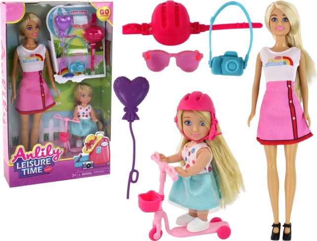 Păpuși Anlily Mama și Fiica cu Păr Blond și Troti