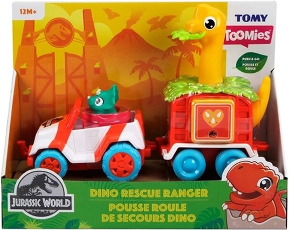 Toomies Jurassic World jeep cu remorcă și dinozaur