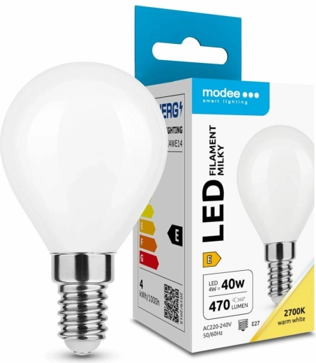 Modee bec LED Filament Milky Globe Mini G45 4 W E14 alb cald
